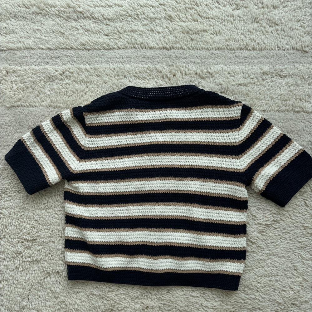 Striped Navy and Cream Button-Up Sweater - Picture 6 of 6